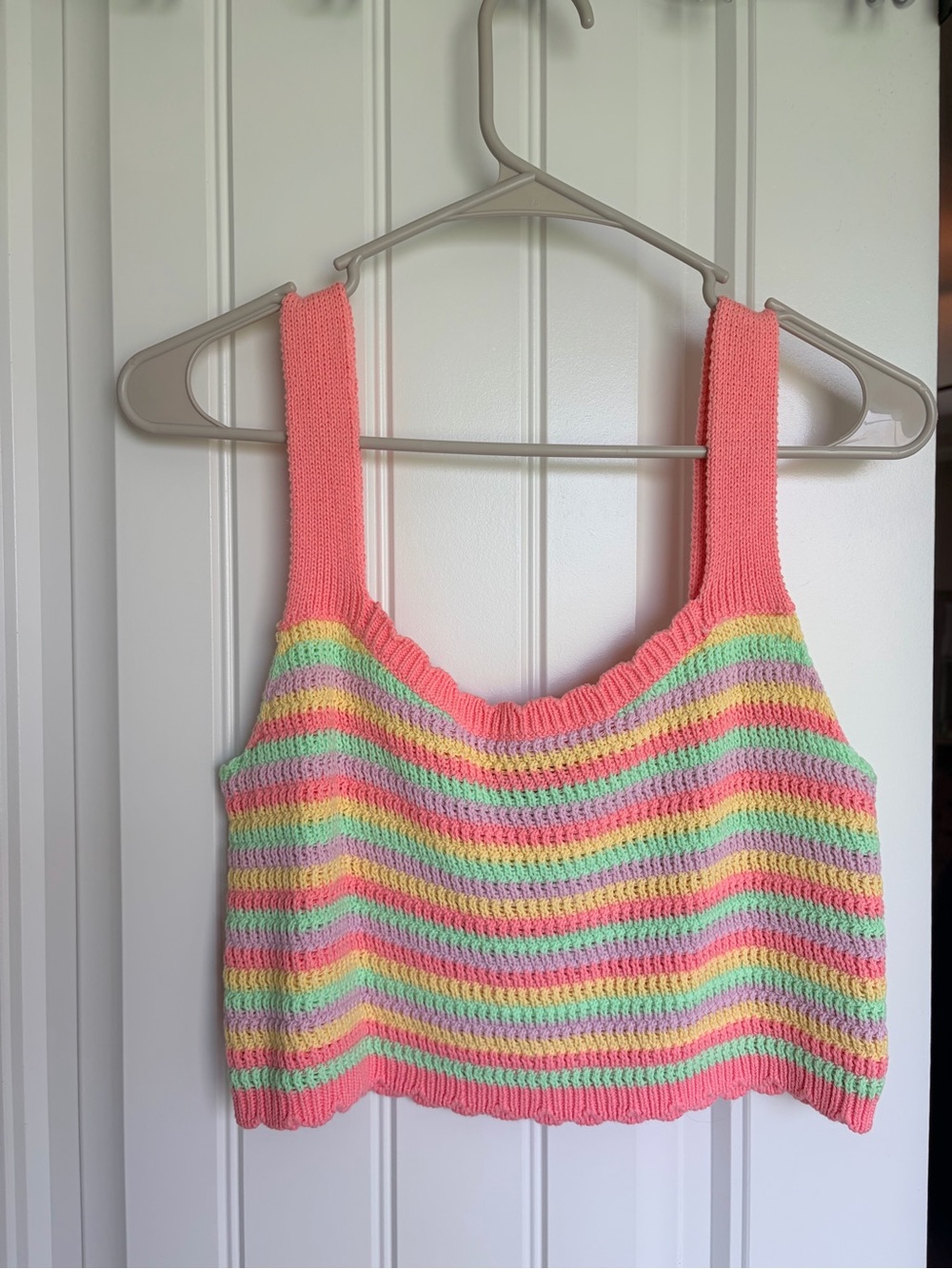 wild fable Coral Pink Crochet Stripe Crop Tank